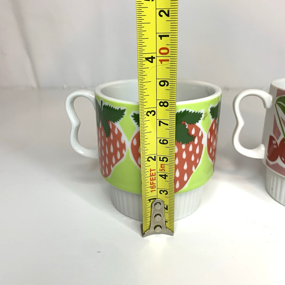 Nevco Japan Stackable Coffee Mugs Set Of 4 1960s MCM Fruit Floral - Picture 13 of 14